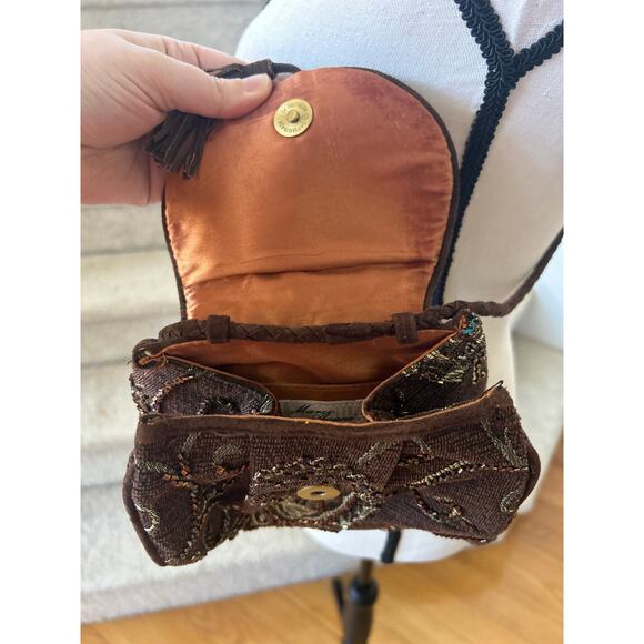 Vintage Marco Avane Brown Tapestry Beaded Pouch Fringe Crossbody - Picture 4 of 7